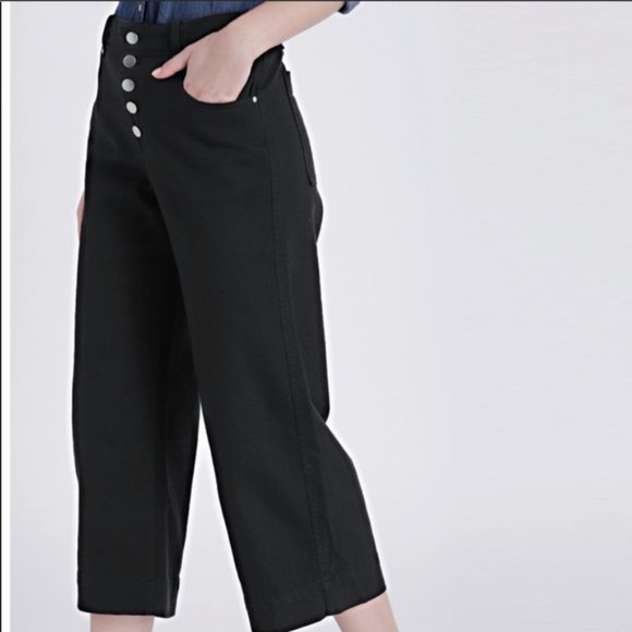 GAP Denim - GAP High Rise Wide Leg Crop black jeans denim pant Sz 12 floods Button fly